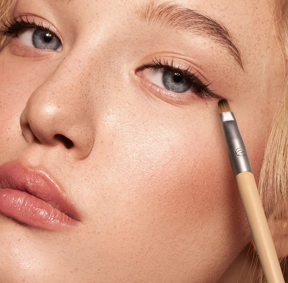EcoTools angled crease brush detail showing precise shaping for crease work