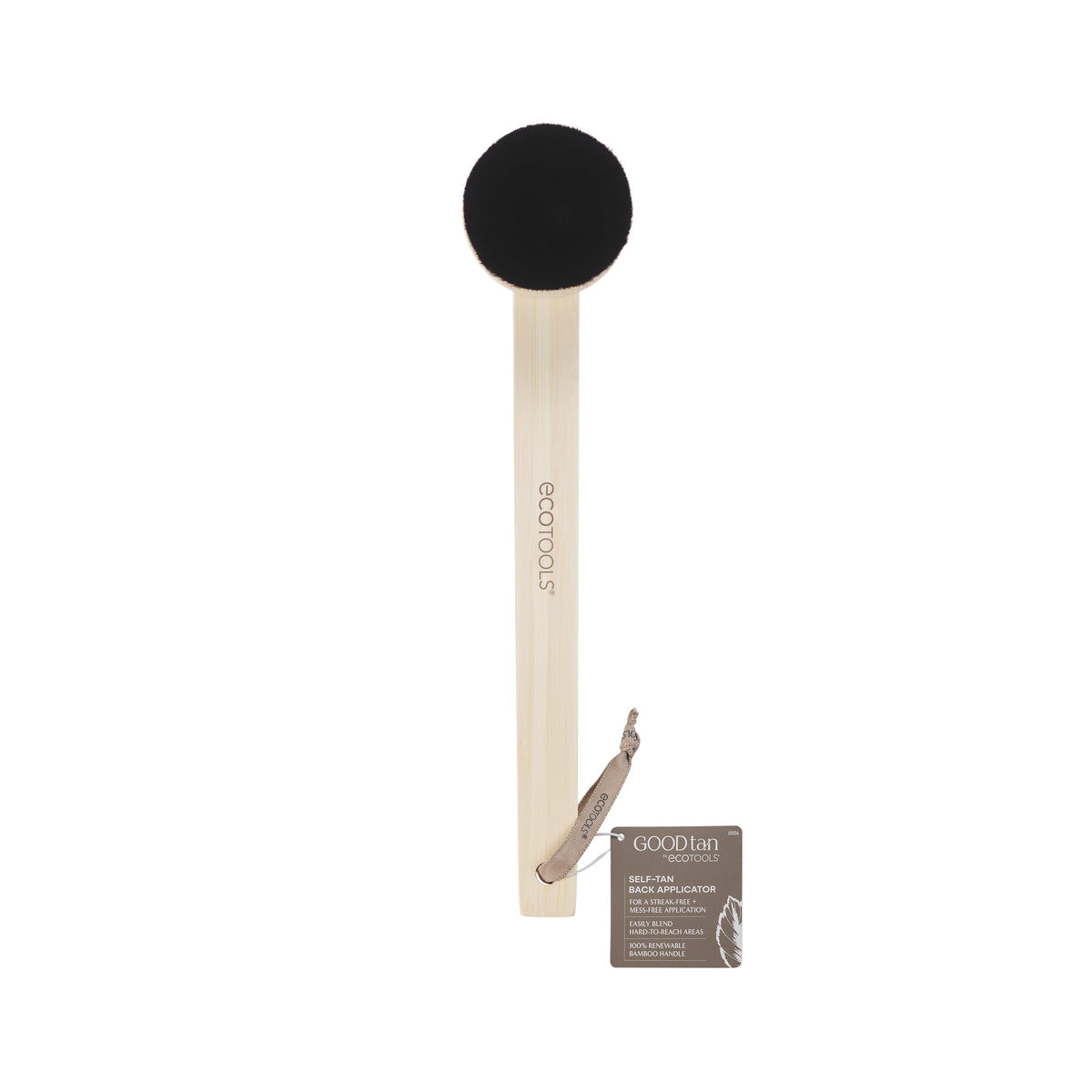EcoTools back applicator front view showing ergonomic shape and reach benefit