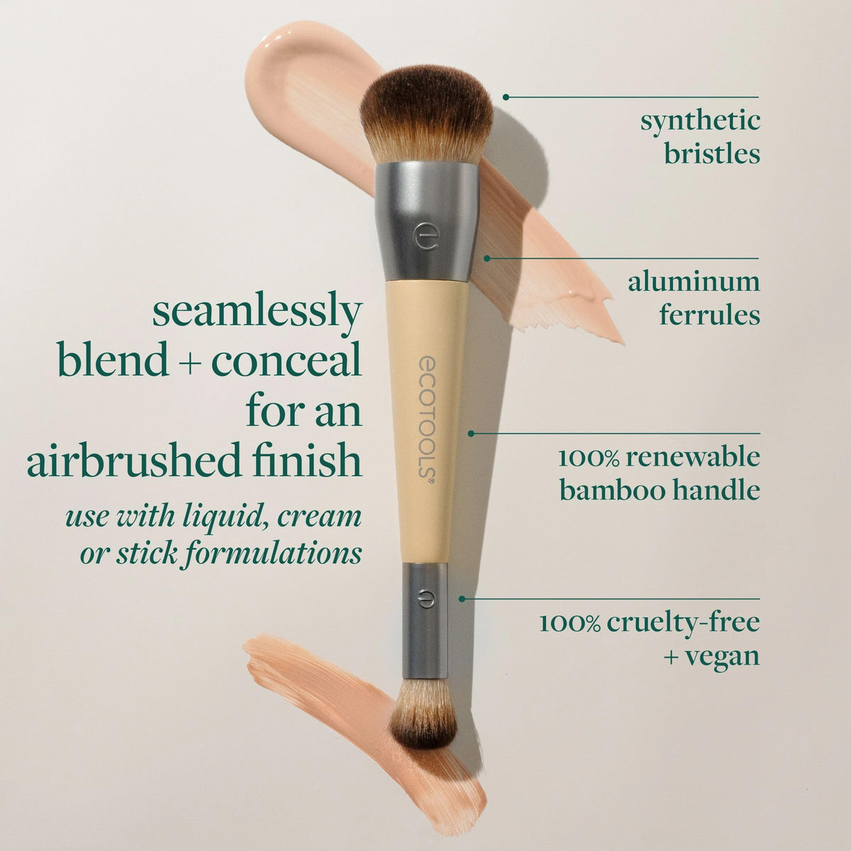 EcoTools close-up of soft synthetic bristles for smooth foundation blending