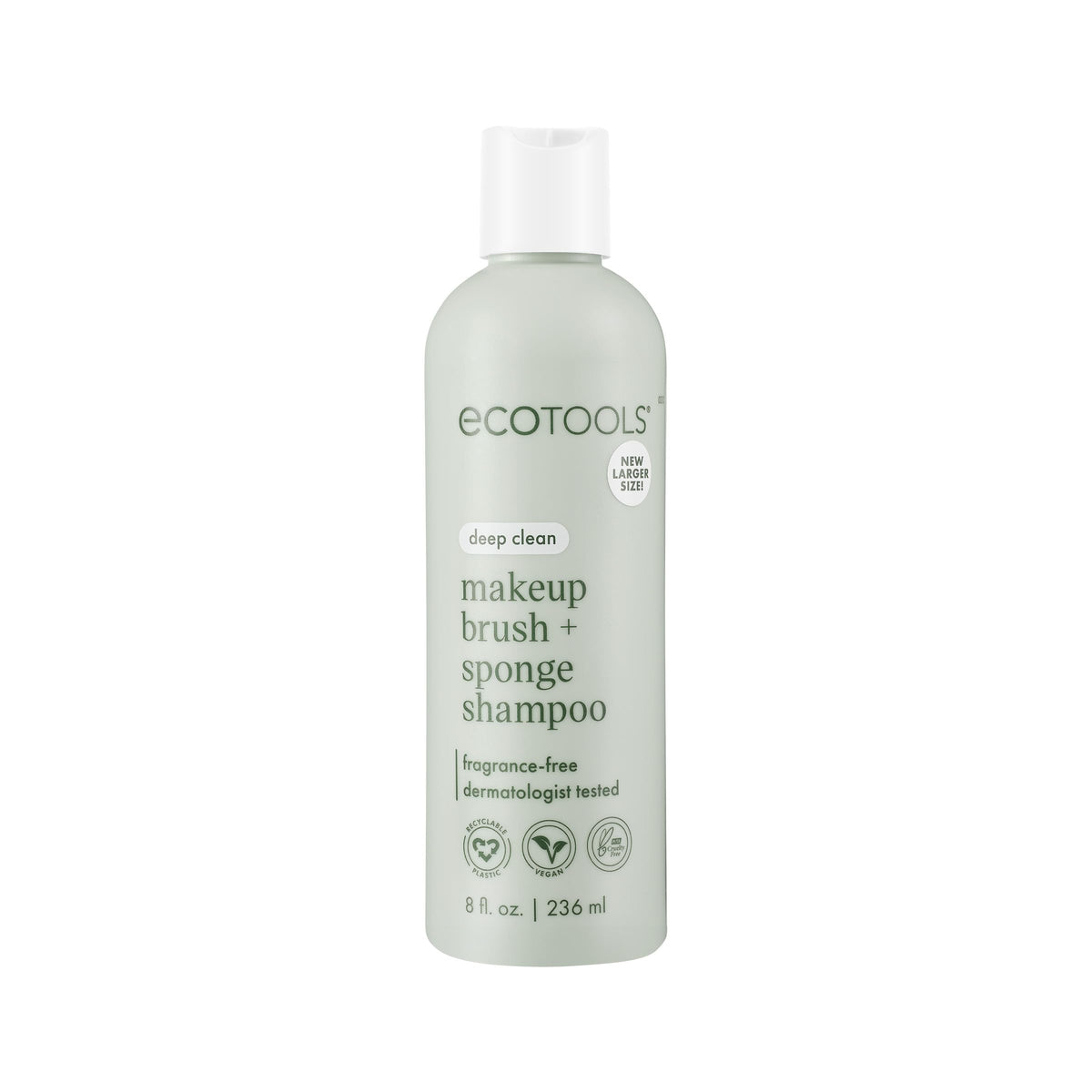 EcoTools bottle front showing clean-brush shampoo benefits