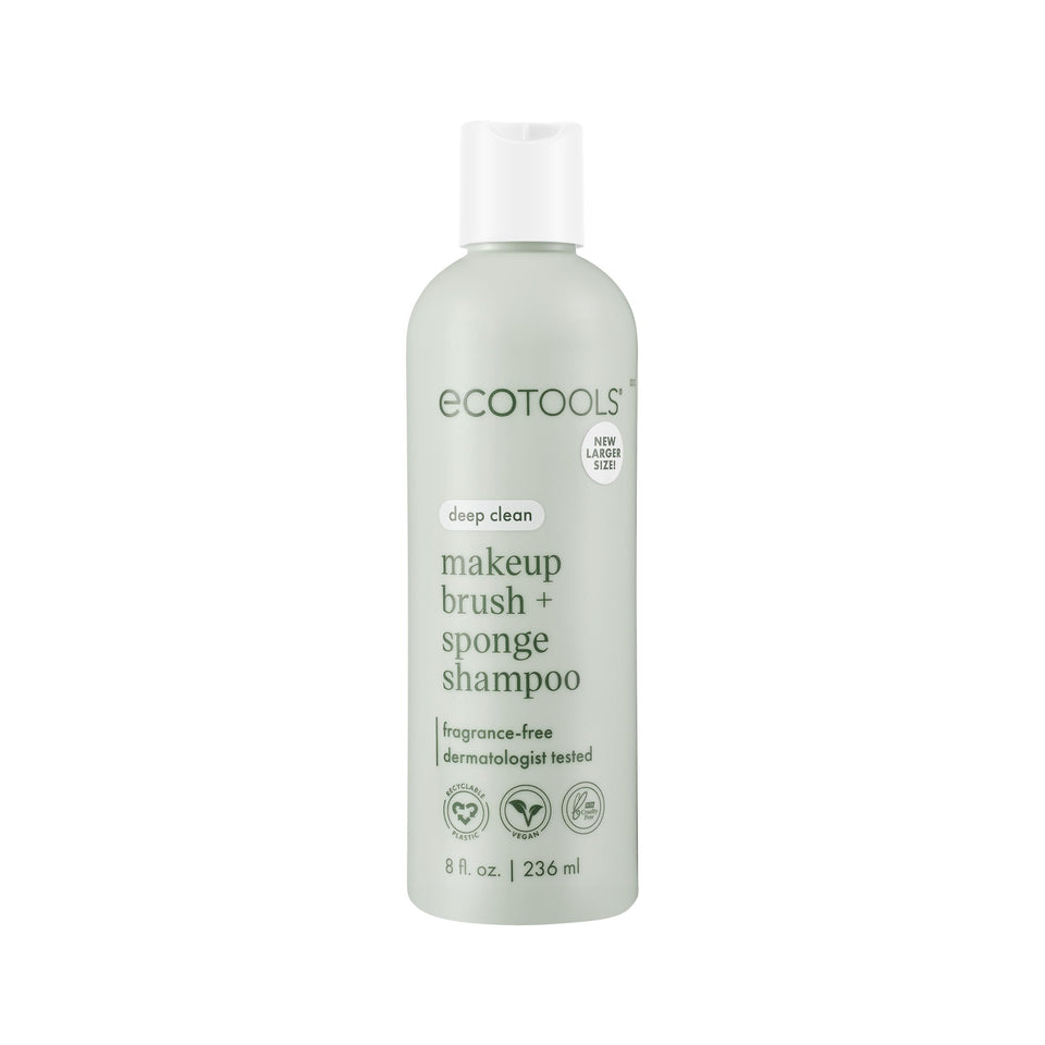 EcoTools bottle front showing clean-brush shampoo benefits