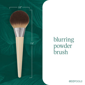 EcoTools brush beside loose powder illustrating compatibility and easy product distribution