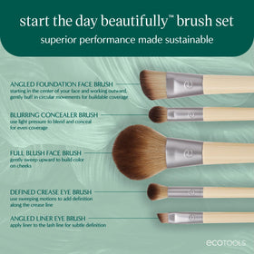EcoTools brushes arranged on tray showing shapes and sizes, organized vanity benefit