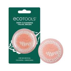 EcoTools facial brush front view showing compact design and eco-friendly benefit