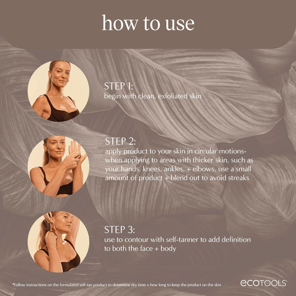 EcoTools Good Tan brush blending self-tanner on elbow for even finish