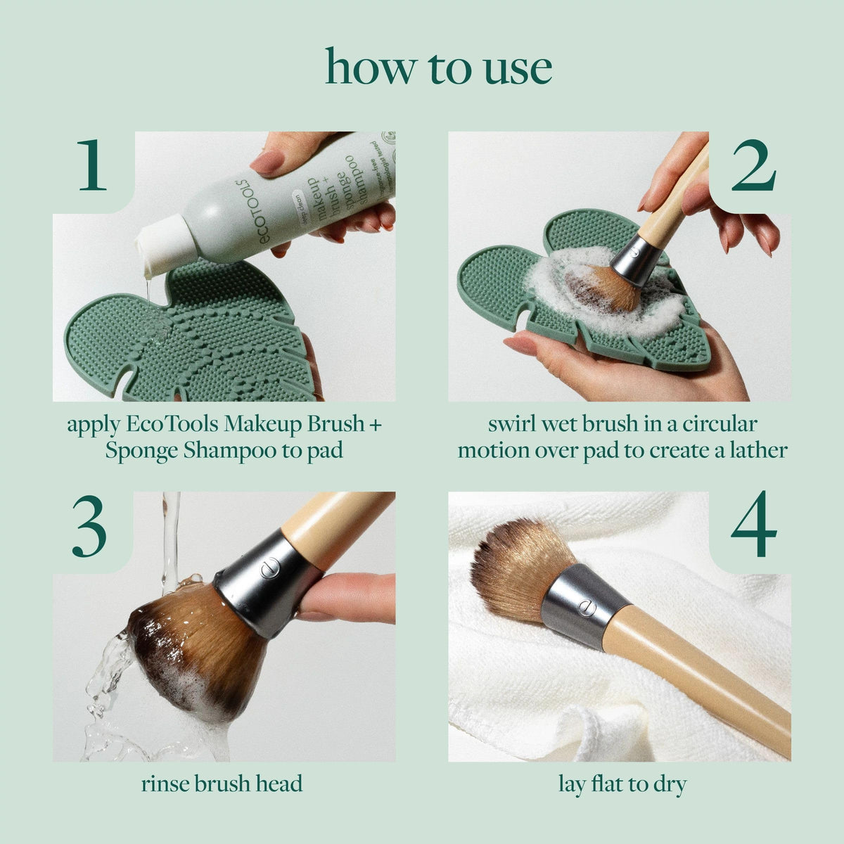 EcoTools pad suctioned to sink for stable, mess-free cleaning