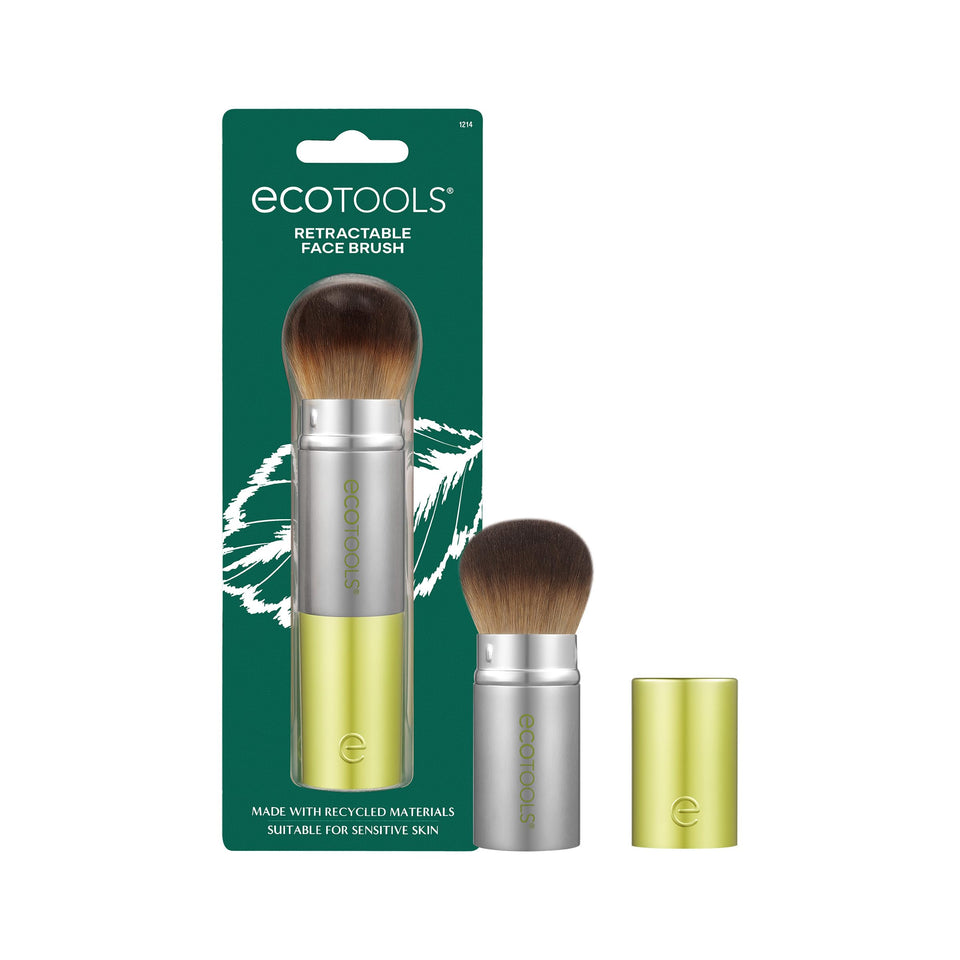 EcoTools retractable brush front view showing compact travel-friendly design and performance
