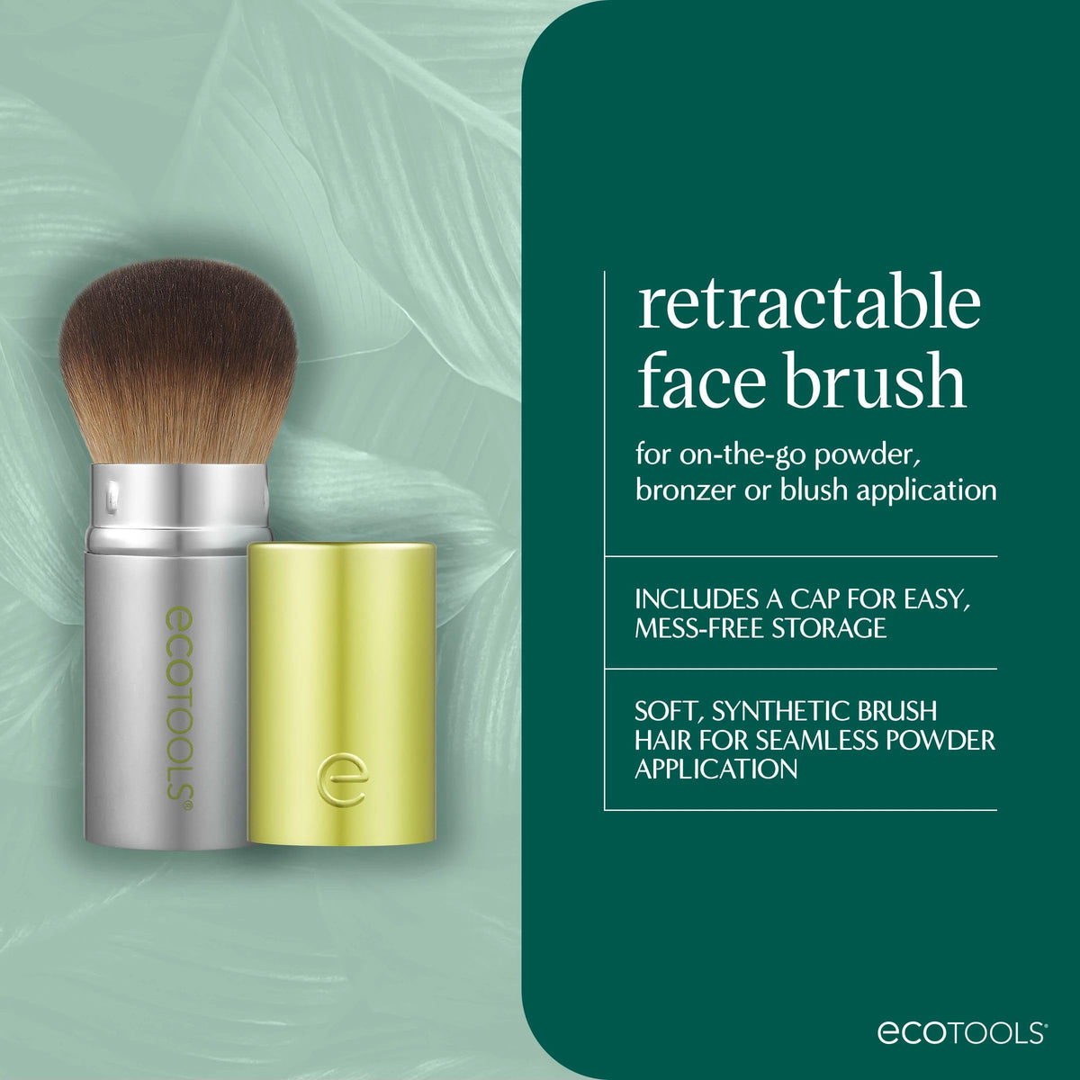EcoTools retractable brush with cap on for clean, mess-free storage and portability