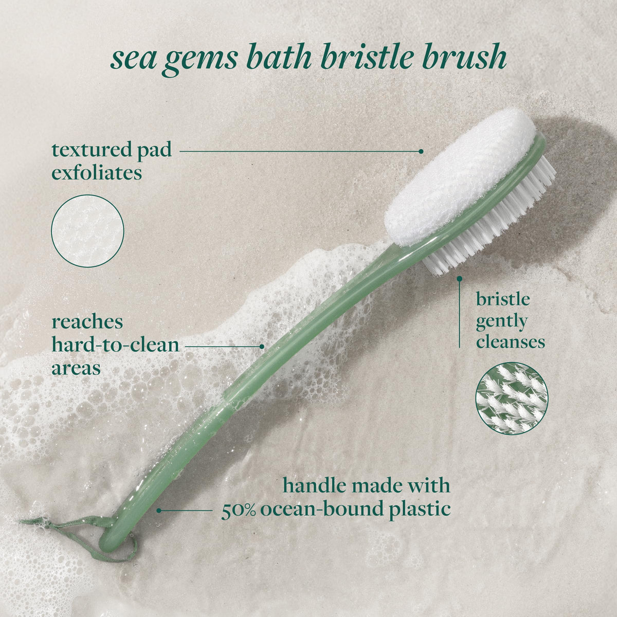 EcoTools Sea Gems soft bristle close-up for gentle lathering and skin cleansing