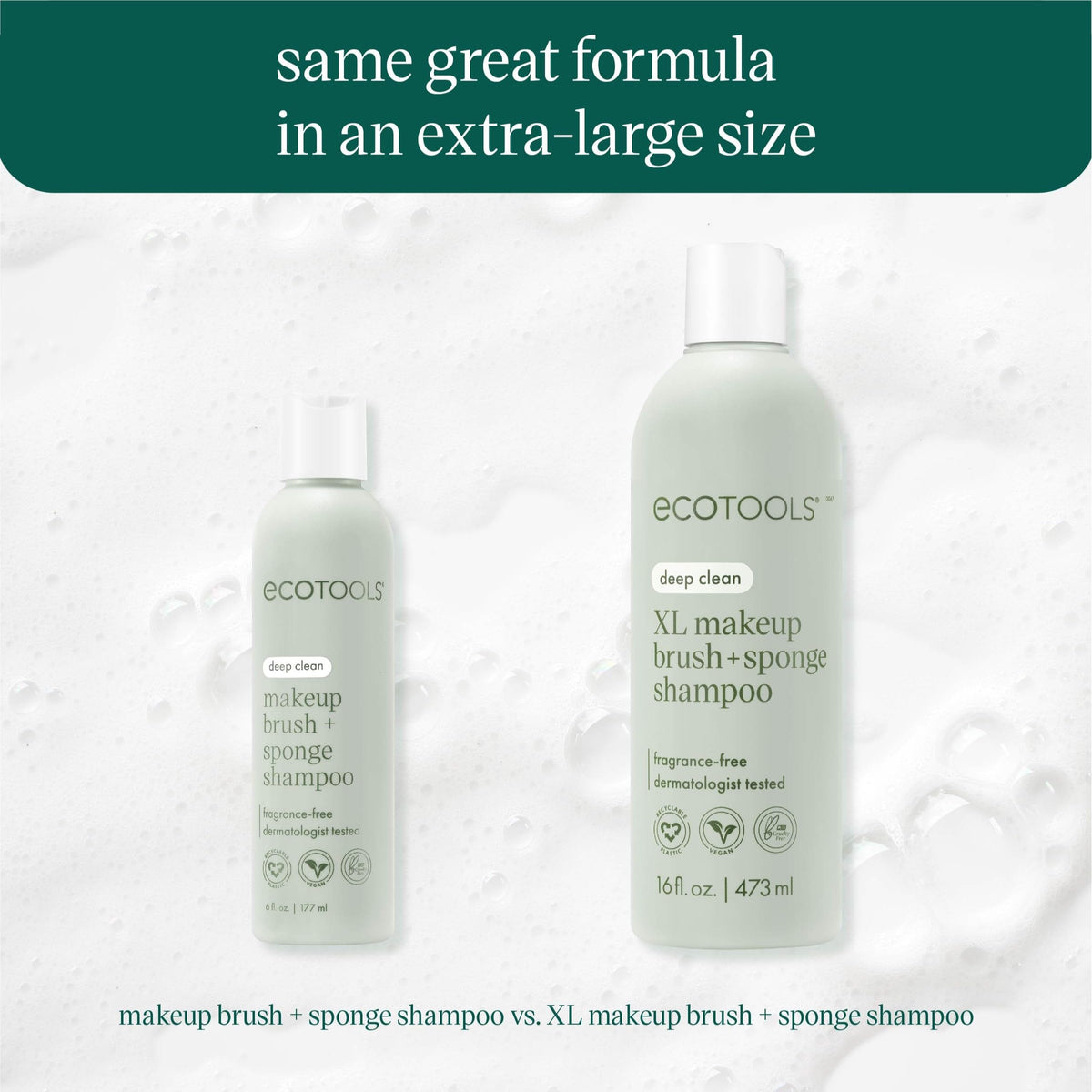EcoTools shampoo pouring from bottle to demonstrate easy dispensing and value
