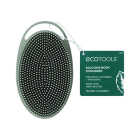 EcoTools silicone body scrubber front view shows dual-sided design and durability