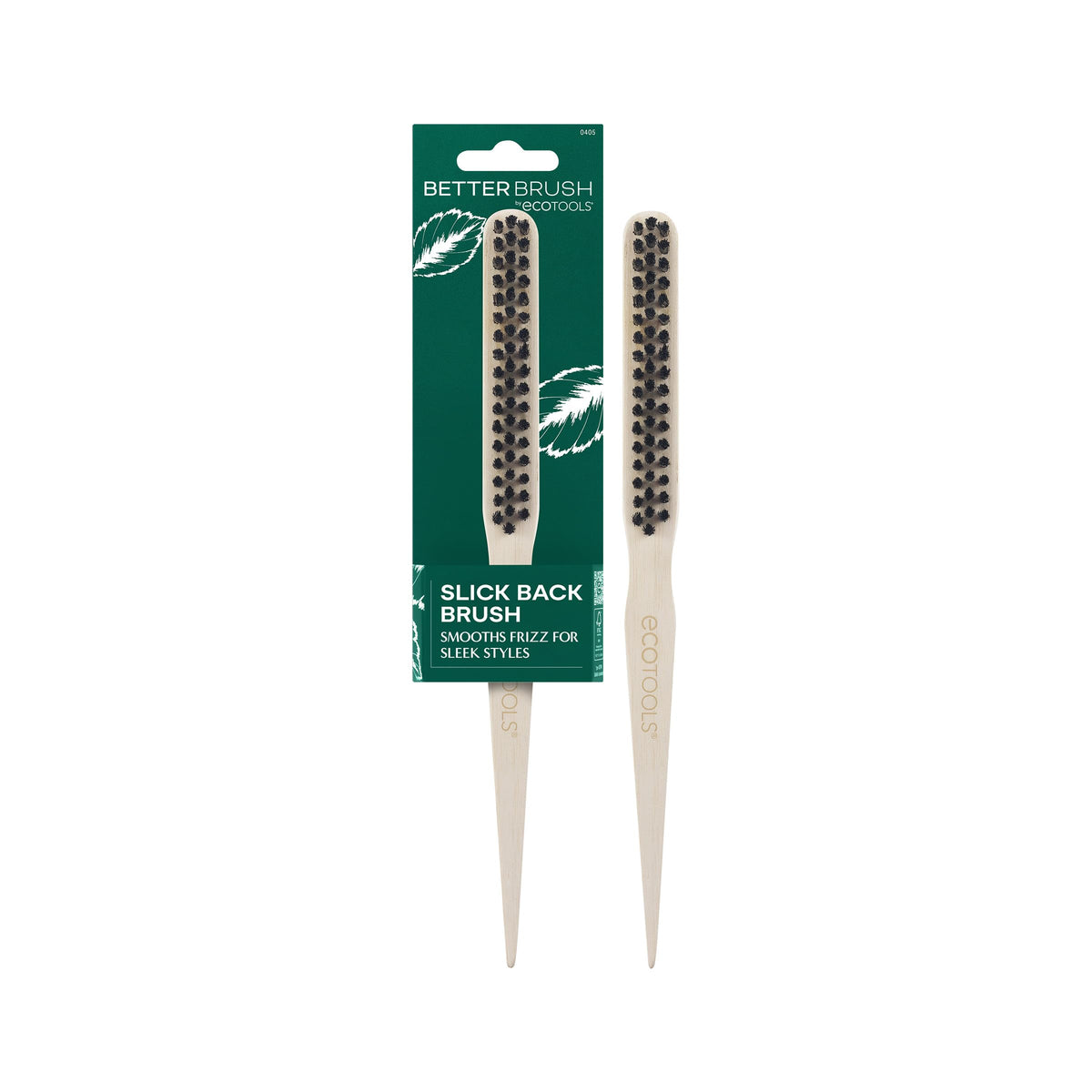 EcoTools front view of slick back brush showing compact shape and sleek finish