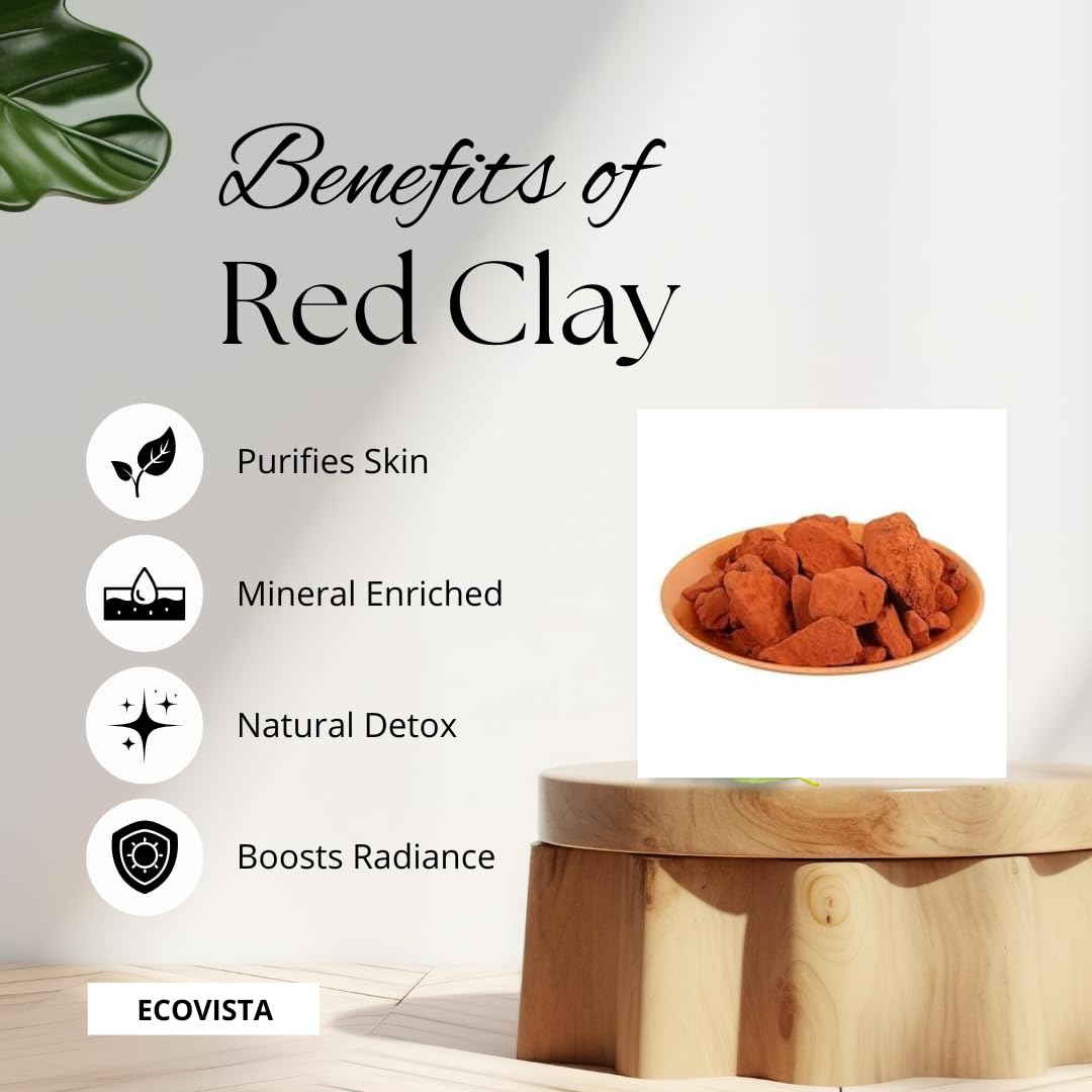EcoVista ground red clay powder in bowl ready to mix, aids easy blending