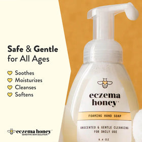 ECZEMA HONEY foam texture on hand showing gentle lather and hydration