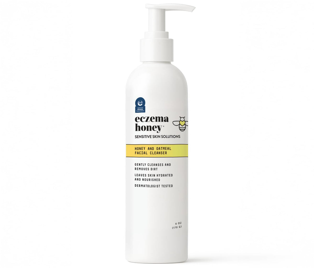 ECZEMA HONEY front packaging showing 6 oz bottle and clear label benefit