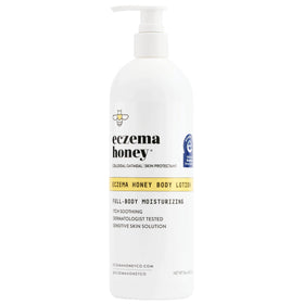 ECZEMA HONEY front packaging showing 16 oz lotion and seals for quick identification and trust