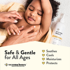 ECZEMA HONEY ingredients label close-up showing colloidal oatmeal and natural components for safety