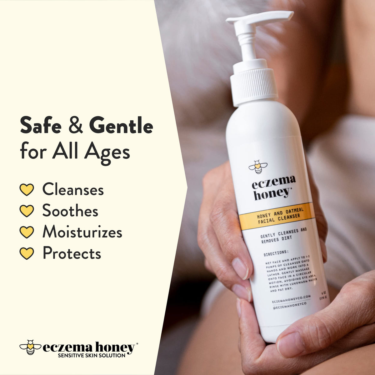 ECZEMA HONEY label detail highlighting ingredients and eczema-friendly benefits