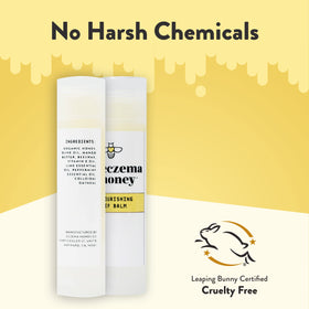 ECZEMA HONEY next to a hand for scale showing portable daily lip care