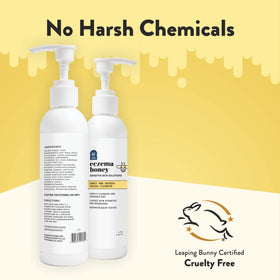 ECZEMA HONEY size comparison in hand demonstrating travel-friendly 6 oz