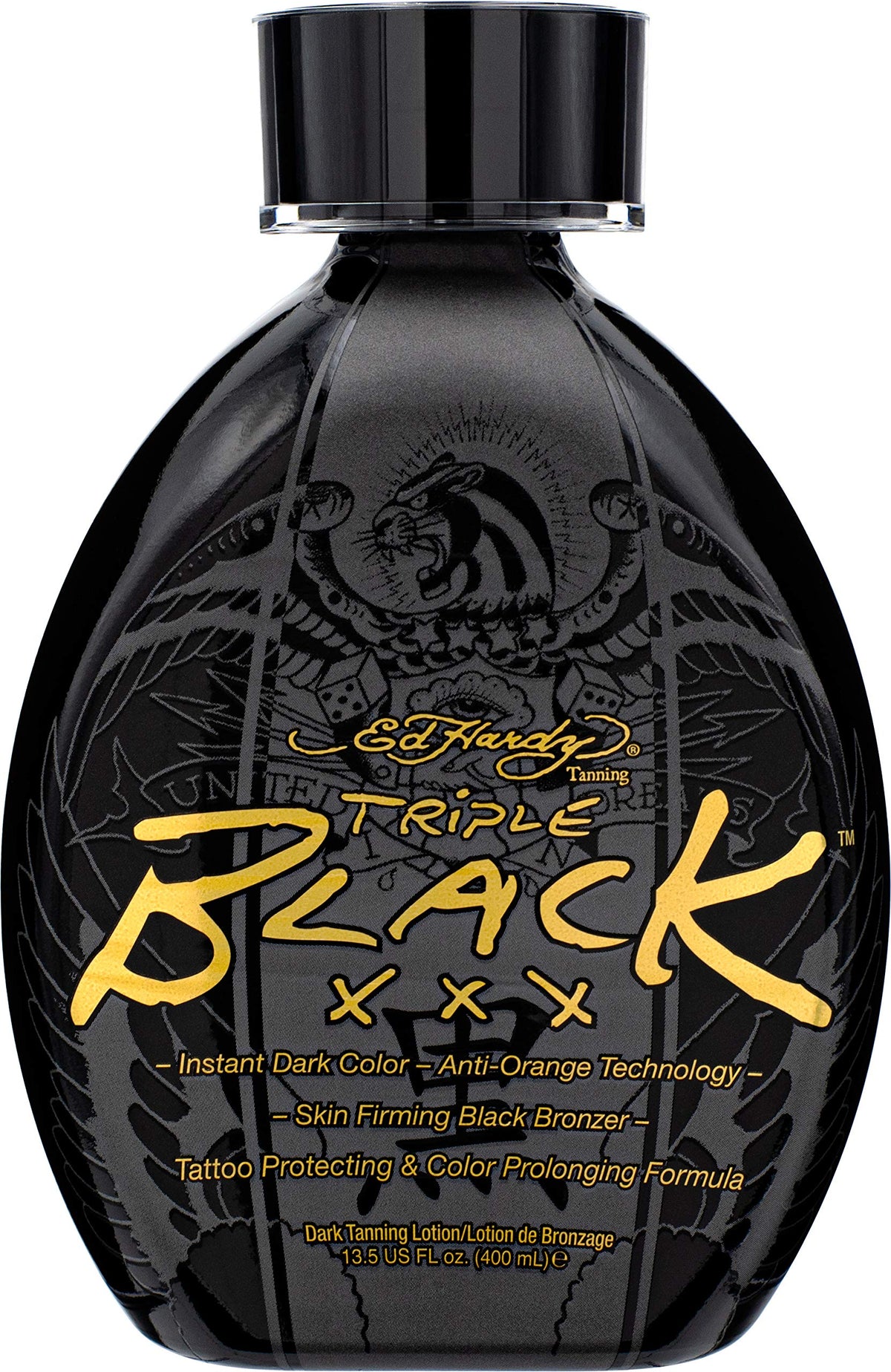 Ed Hardy BLACK XXX front tube showing branding and product size benefits even coverage