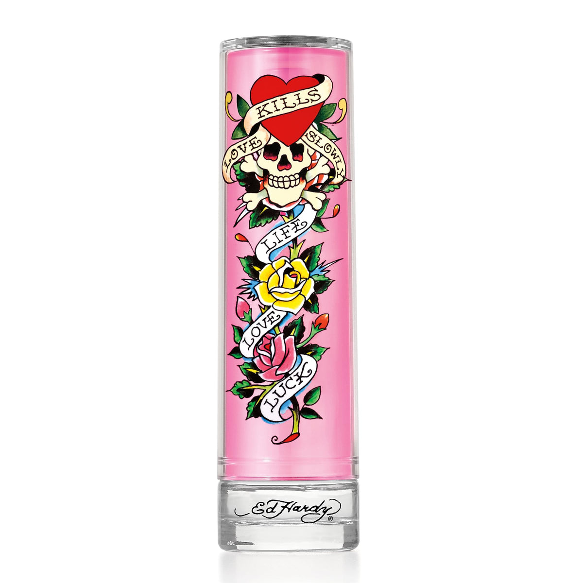 Ed Hardy close-up of glass bottle highlighting label detail and quality
