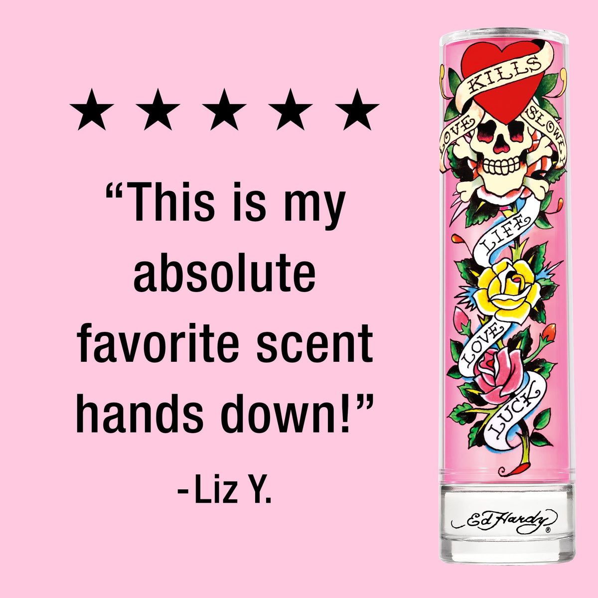 Ed Hardy bottle in evening lifestyle setting conveying night-ready appeal