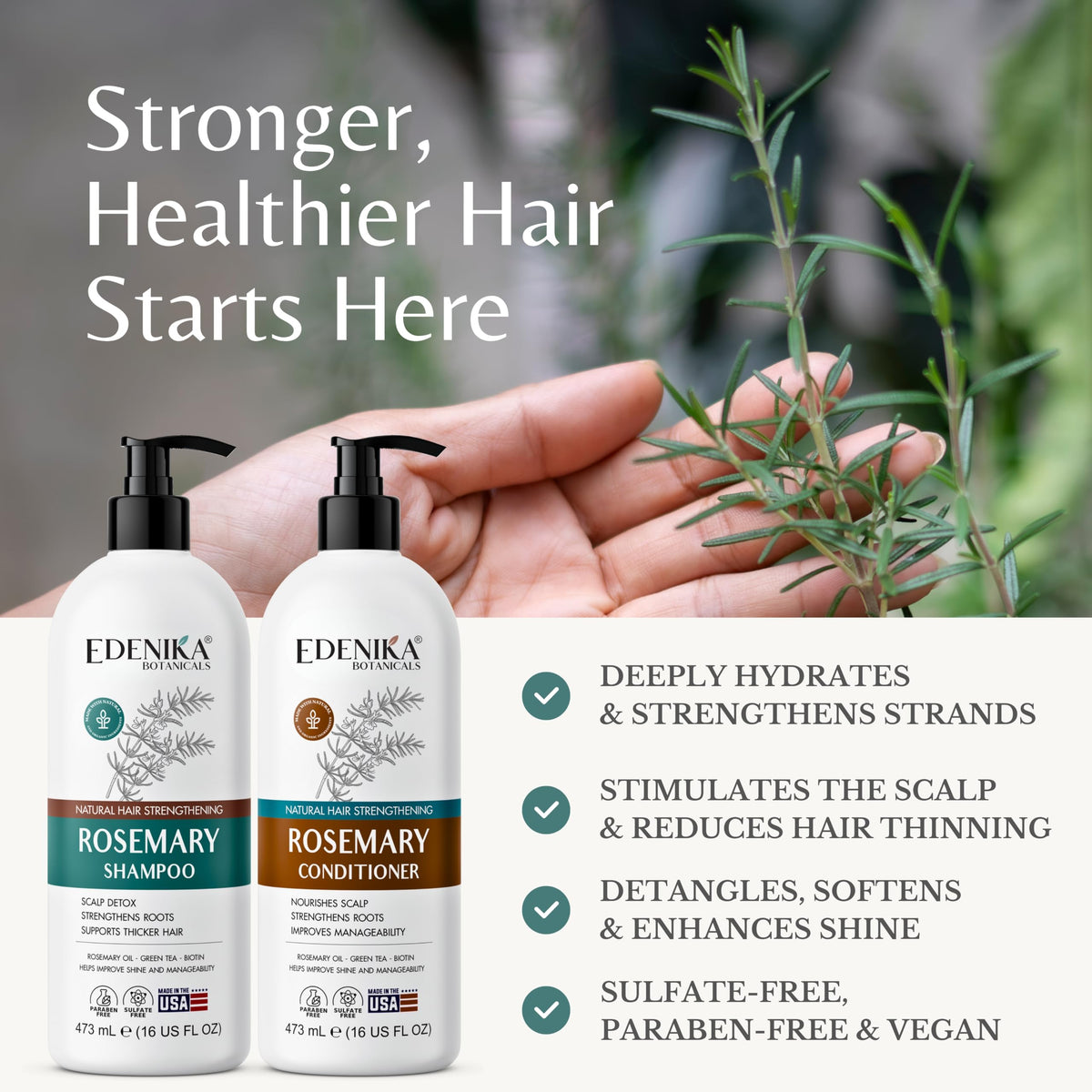 Edenika Botanicals shampoo texture on hand demonstrating gentle cleanse