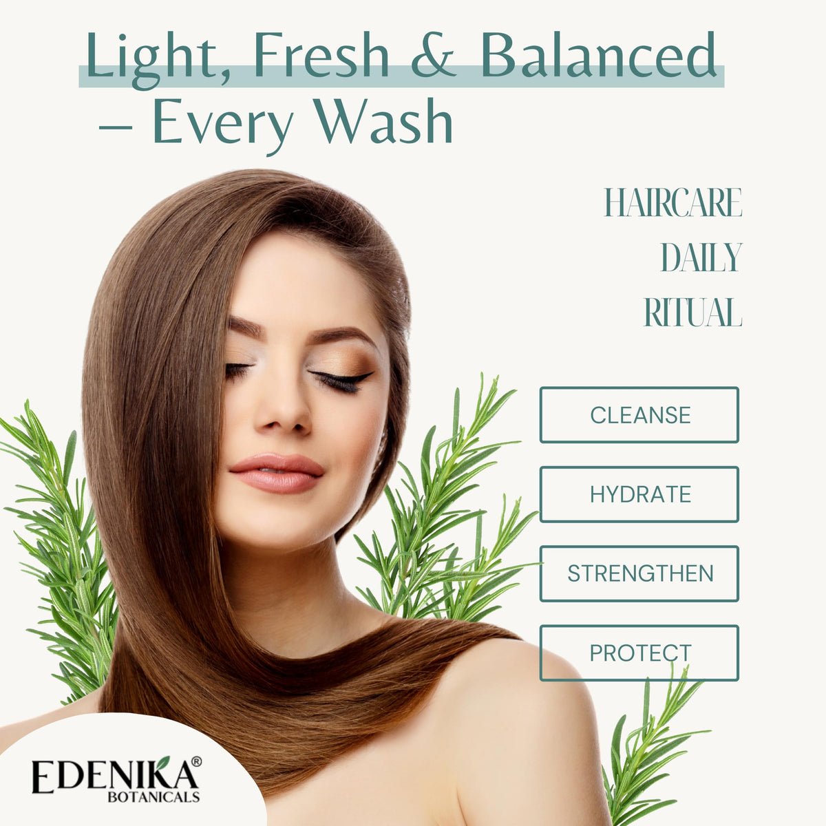 Edenika Botanicals set in shower scene promoting daily hair routine
