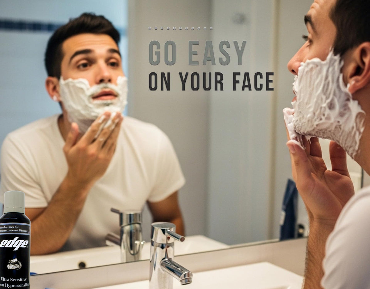 Edge in bathroom shaving setup portraying easy daily use