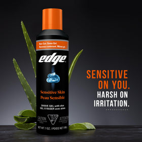 Edge razor gliding over skin with gel illustrating reduced friction benefit