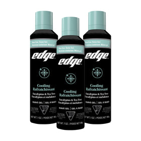 Edge shave gel front packaging shows cooling eucalyptus scent and protection
