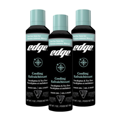 Edge shave gel front packaging shows cooling eucalyptus scent and protection