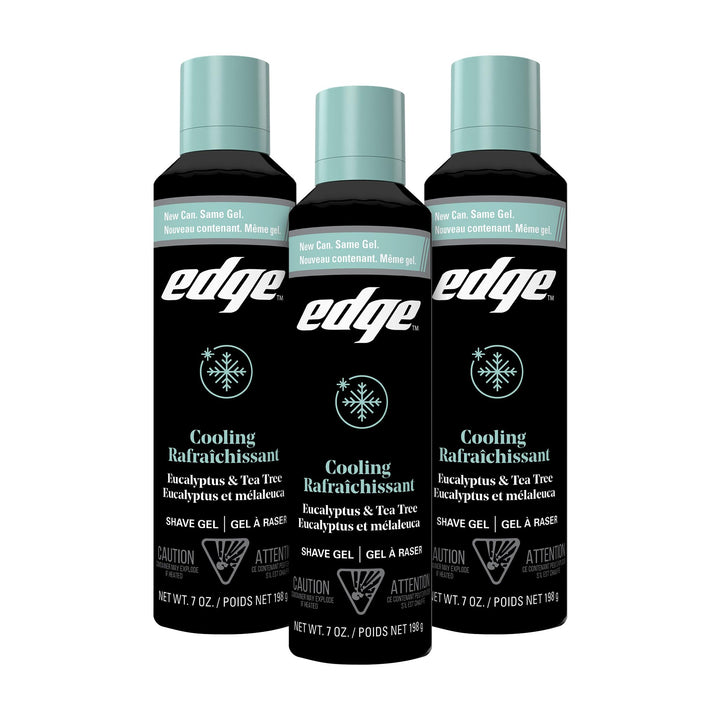 Edge shave gel front packaging shows cooling eucalyptus scent and protection
