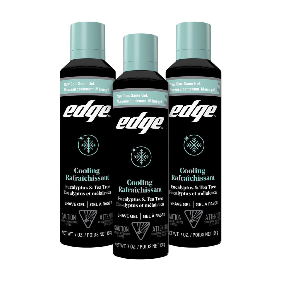 Edge shave gel front packaging shows cooling eucalyptus scent and protection