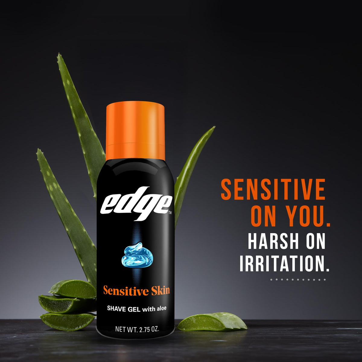 Edge shaving gel applied to face showing comfortable, protected shave