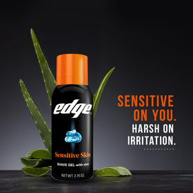 Edge shaving gel applied to face showing comfortable, protected shave
