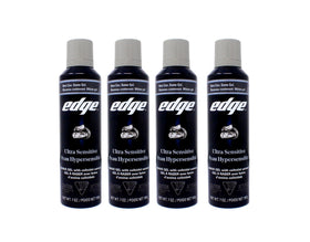 Edge front packaging showing fragrance-free shave gel benefits