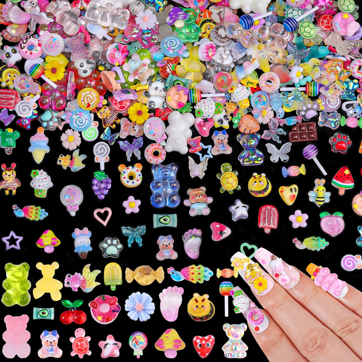 editTime front package showing 250-piece candy nail charms kit vibrant colors
