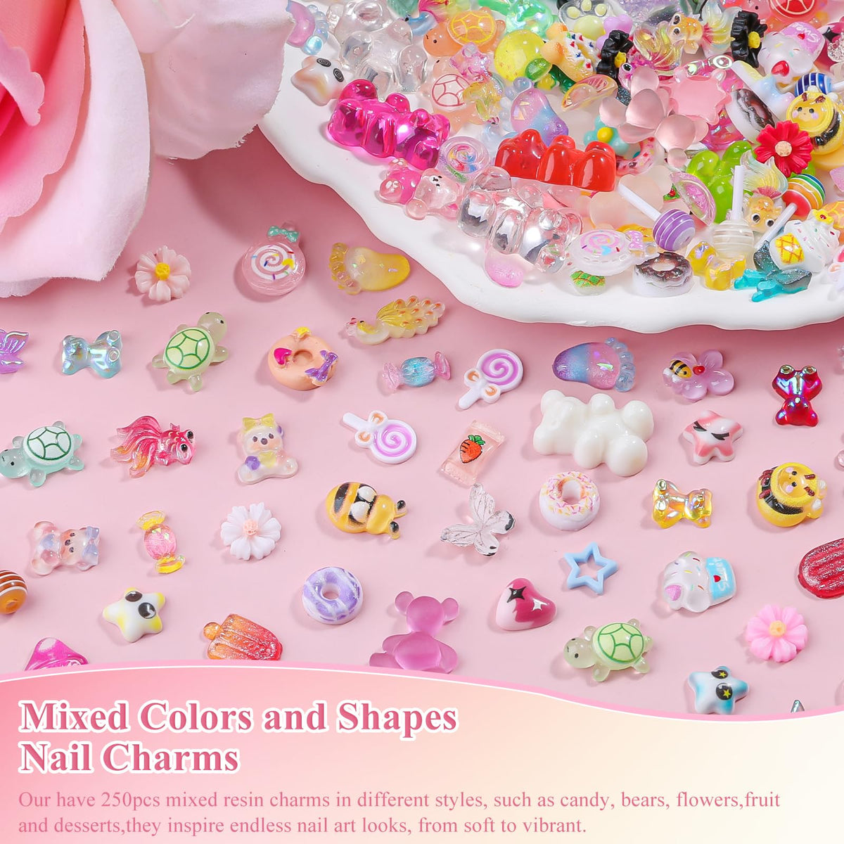 editTime nail tip in use with charms demonstrating playful manicure upgrade