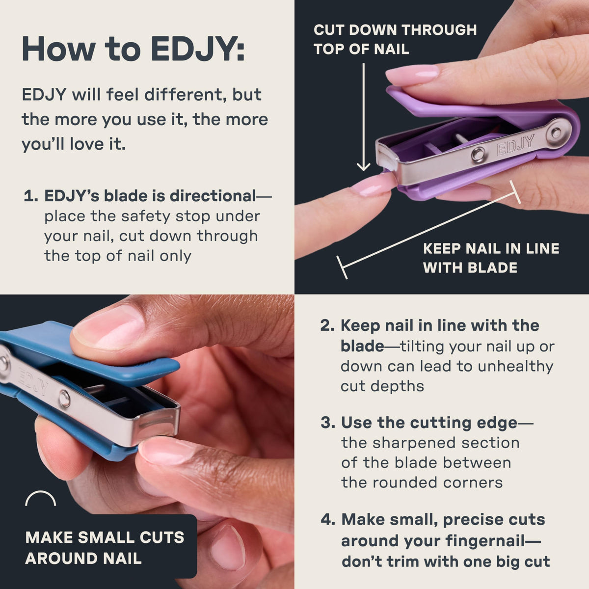 EDJY cuttings compartment detail demonstrating tidy, no-mess grooming