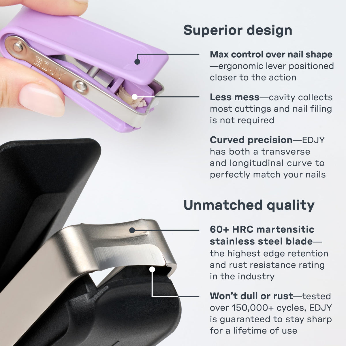 EDJY open collection compartment capturing clippings for tidy grooming benefit