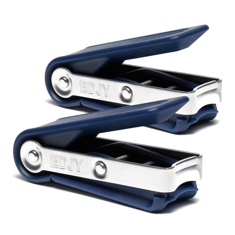 EDJY front view navy fingernail cutter showing compact profile and precise tip