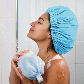 Edoneery cap fitting long curly hair showing large roomy protection
