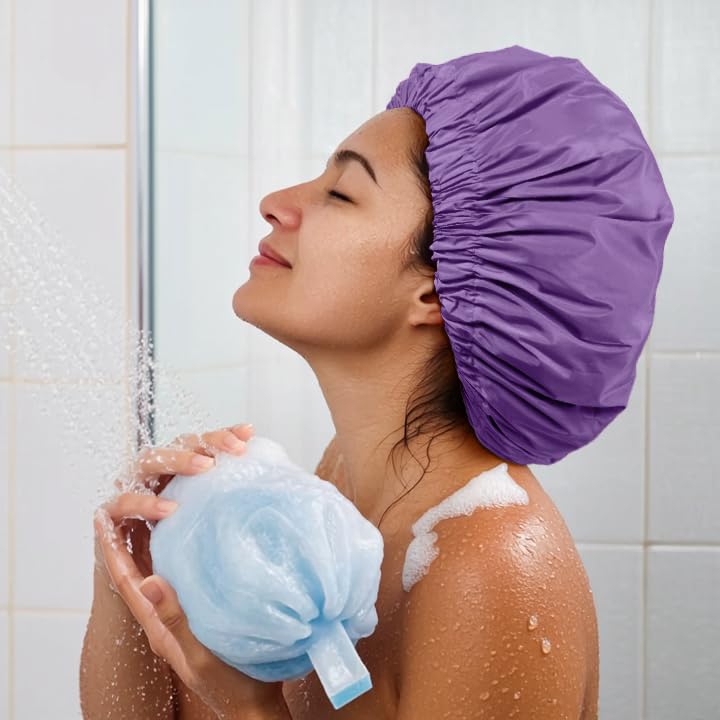 Edoneery folded shower cap packed in toiletry bag for travel
