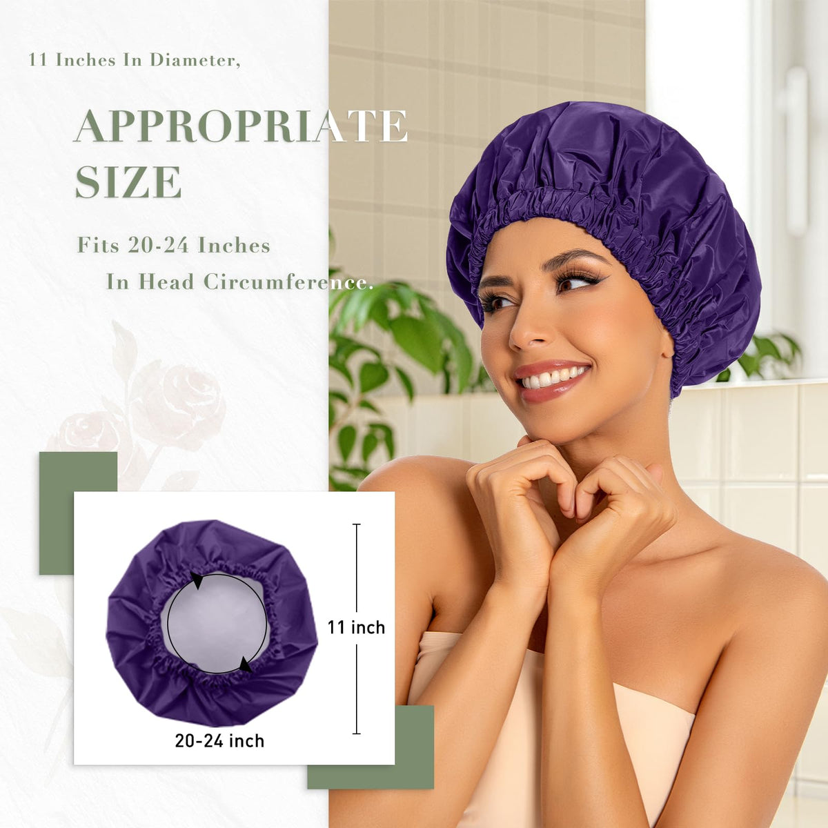 Edoneery shower cap elastic band detail showing secure, comfortable hold