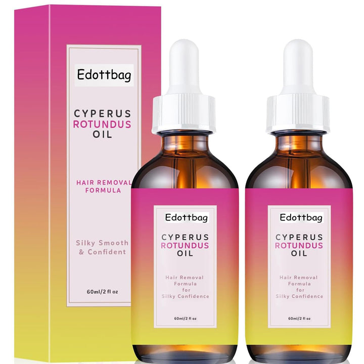 Edottbag front packaging showing the Cyperus Rotundus oil duo and benefits