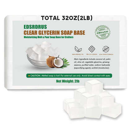 EDSRDRUS front packaging showing 2lb unscented soap base and benefits