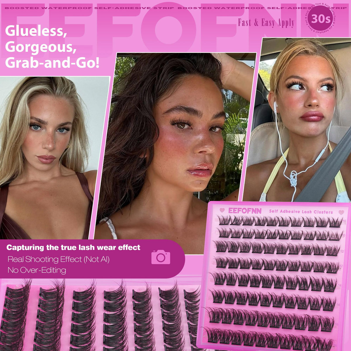 Eefofnn tweezers applying a glue-free lash cluster for fast, precise placement