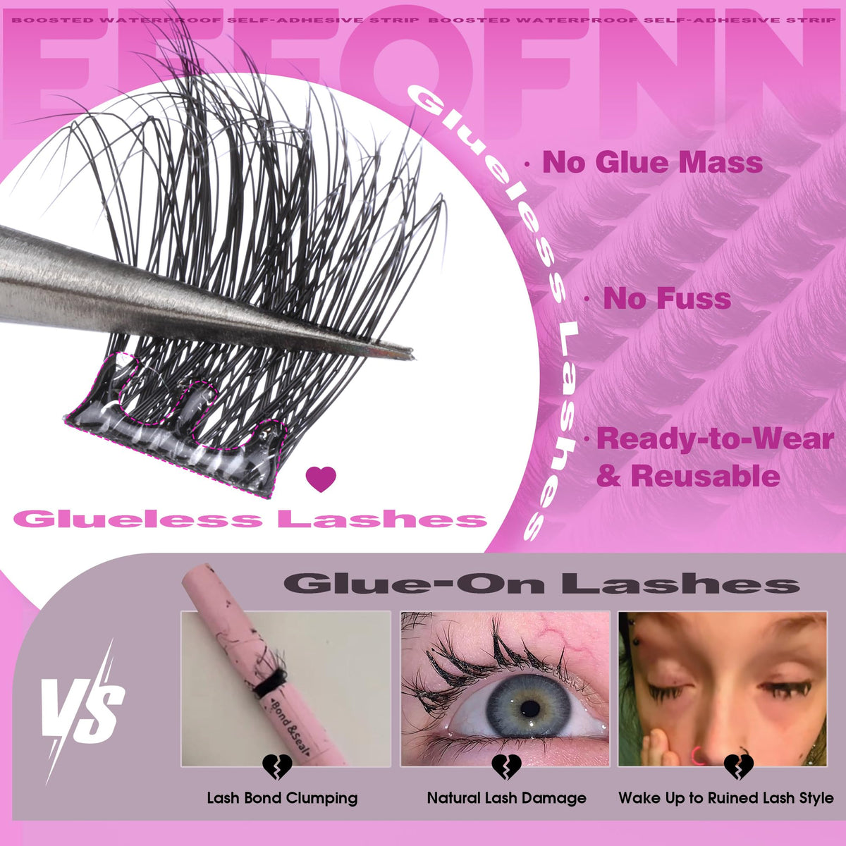 Eefofnn close-up of E-shape adhesive demonstrating stronger hold